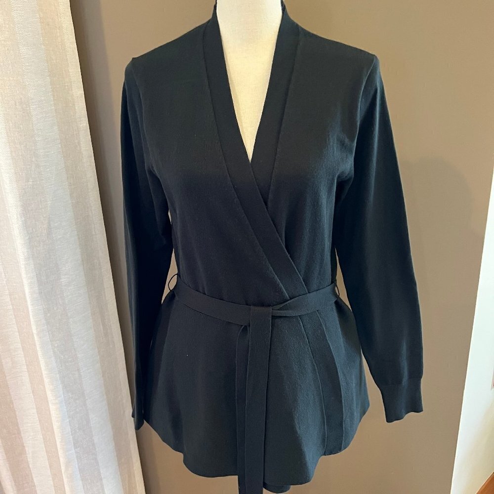 Lands' End Long Sleeve Black Belted Blousy Sweater, Size Small